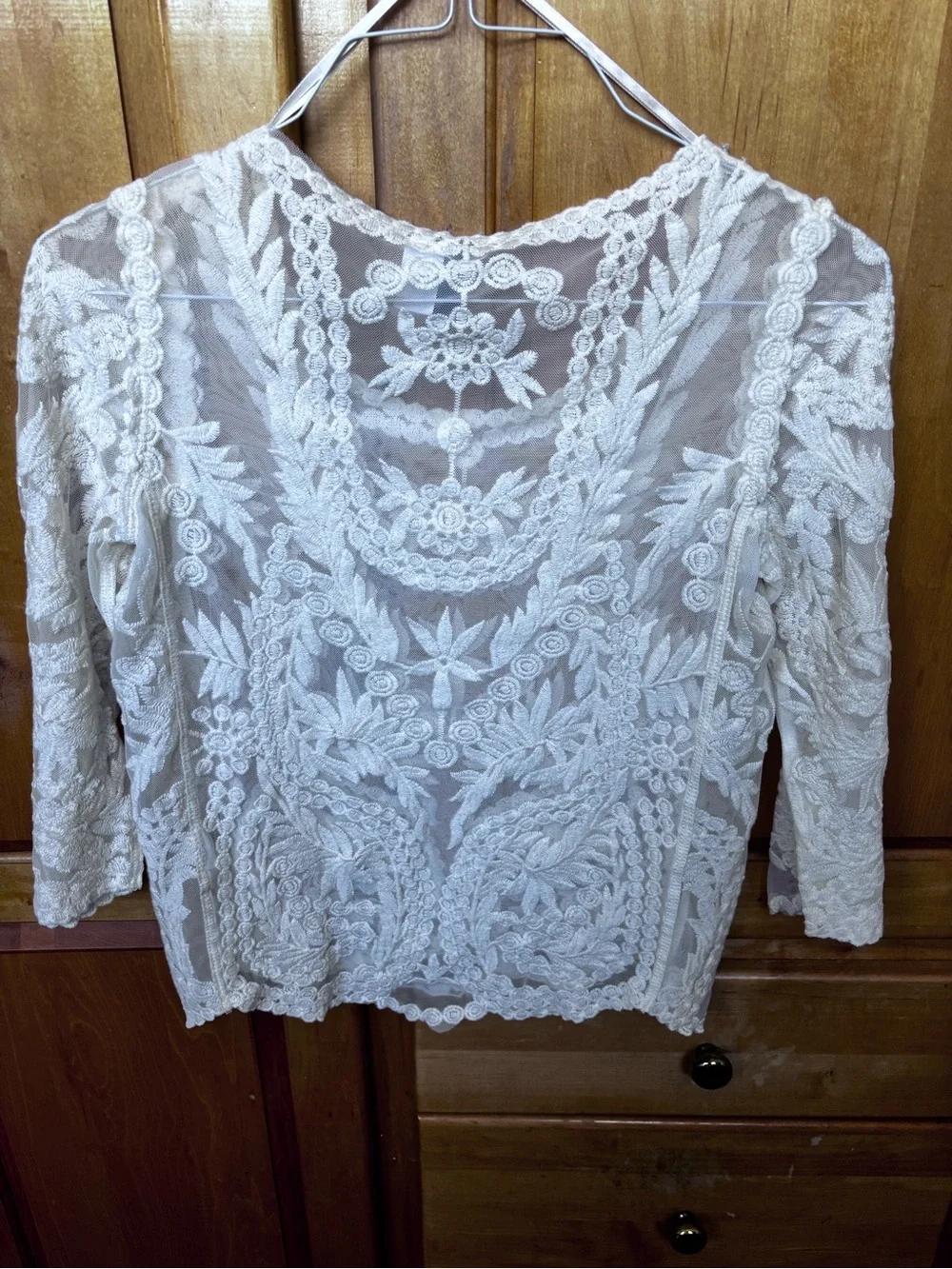 H&M Cream Sheer Lace Embroidered Blouse